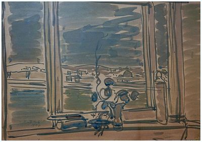 Joseph Zaritsky (Israeli - Ukrainian, 1891-1985) - View from the window, 1950, Watercolor on paper 