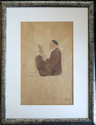 Muriel Bentwich (British - Israeli, 1889-1981) - A Jew studying Torah in Safed, Watercolor on 