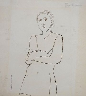 ינקל אדלר (פולין, 1895-1949) - אישה עומדת, דיו על נייר, 29X28 ס"מ, חתום בחותמת העיזבון.