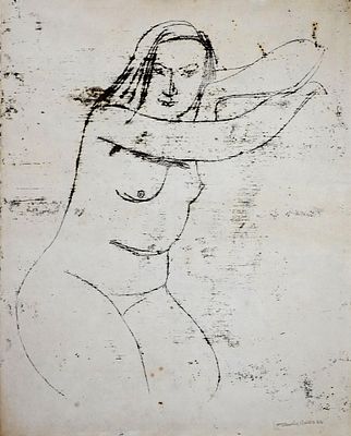 ינקל אדלר (פולין, 1895-1949) - עירום, רישום אופסט, 43X35 ס"מ, חתום בחותמת העיזבון.