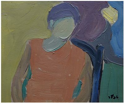 Shmuel Tepler (Israeli - Polish, 1918-1998) - Seated woman in orange sleeveless shirt, Oil on 