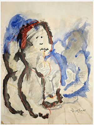 Uri Lifschitz (Israeli, 1936-2011) - Two figures, Gouache and Oil pastels on paper, 64 x 47 cm, Signed
