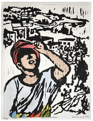 Pamela Levi (American - Israeli, 1949-2004) - "Jerusalem Boy", 1996, Woodcut and color print on 