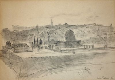 Jacob Steinhardt (German - Israeli, 1887-1968) - View of the Old City of Jerusalem, 1945, Pencil 