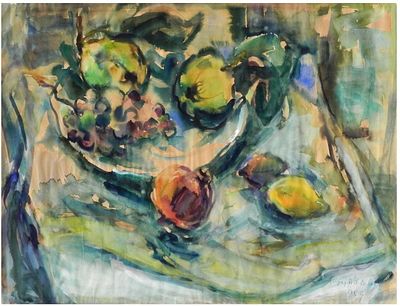 Lujza Wilhelm - Hoffmann (Hungarian - Israeli, 1911-1978) - A bowl of fruit, 1959, Gouache on 