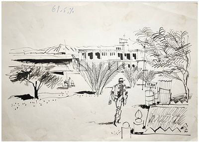 Shmuel Katz (Israeli - Hungarian, 1926-2010) - A soldier in Sinai, 1970, Ink on paper, 25 x 35 cm 