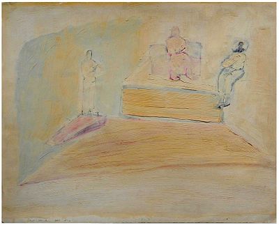 Pinchas Cohen Gan (Israeli, b. 1942) - Three figures, New York, 1975, Oil on paper, 55 x 68 cm 