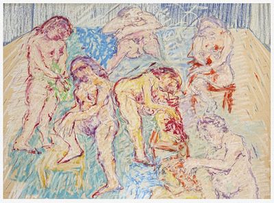 George Chemeche (American - Israeli, 1934-2022) - Women in surreal scene, Pastel on paper, 46 x 62 