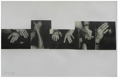 Ylona Aron (Israeli, 1936-2014) - Hands, 1992, Collage on paper, 34 x 48 cm, Signed and dated