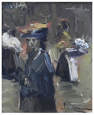 Johannes Karel Veerman (Dutch, 1907-1989) - Figures on the street, Oil on cardboard, 24 x 19 cm, Signed