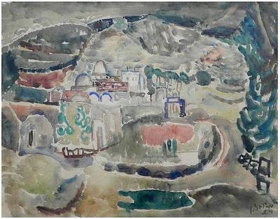 Mordechai Levanon (Israeli, born Romania, 1901-1968) - Jerusalem landscape , 1954, Watercolor on 