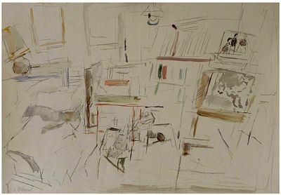 Uri Stettner (Israeli, 1935-1999) - Still life with a view of an Interior, Watercolor and pencil 