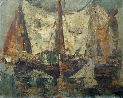 Otto Eduard Pippel (German, 1878-1960) - סירות מפרש בים, שמן על בד מוצמד לקרטון, 40X50 ס"מ, חתום.