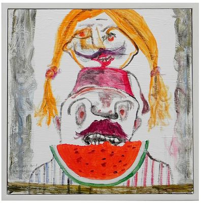 Yair Garbuz (Israeli, b. 1945) - Homage to Nachum Gutman, 2021, Acrylic on paper (mounted on wood) 