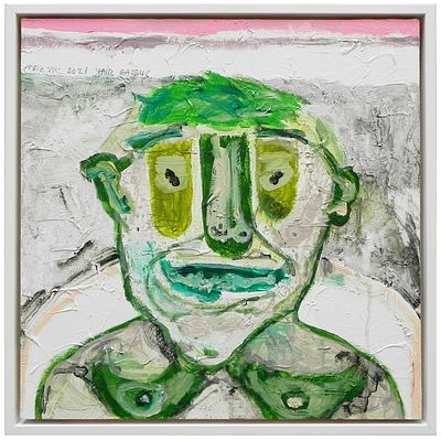 Yair Garbuz (Israeli, b. 1945) - Figure in green, 2021, Acrylic on paper (mounted on wood), 40 x 
