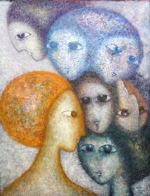 בלה בריזל (ישראל - צרפת - ספרד, 1929-1982) - "Autour" (מסביב), 1972, שמן על בד, 69X50 ס"מ, חתום 