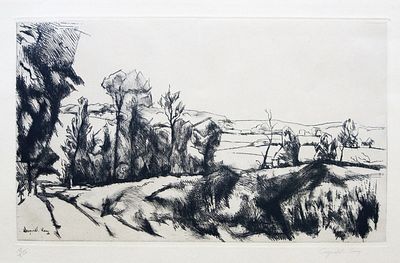 Leopold-Levy (French, 1882-–1966) - Country landscape, 1956, Etching, 23 x 38 cm / 38 x 56 cm 