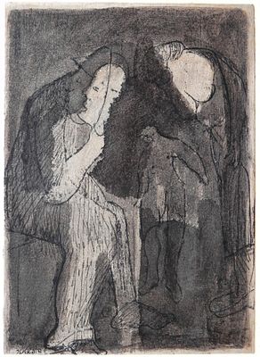 Osias Hofstatter (Polish - Israeli, 1905-1994) - Figures, Ink on paper, 19 x 15 cm, Signed
