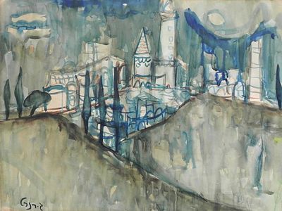 Gershon Rennert (Israeli - German, 1929-2010) - Towers in Jerusalem, Watercolor on paper, 45 x 60 