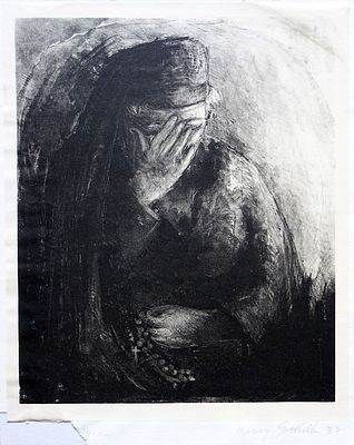 Harry Gottlieb (American, 1895-1992) - A woman praying, 1932, Lithograph (attached to cardboard) 