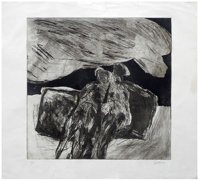 Michael Gitlin (American - Israeli, b. 1943) - A couple sitting in the landscape, Aquatint, Plate: 