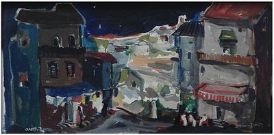 Carlos Montanez (Uruguayan - Israeli, 1921-2006) - Jaffa at night, Gouache on paper, 20 x 40 cm 