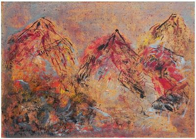 Ruth Horam (Israeli, 1931-2021) - Sunrise in the Edom Mountains, 1976, Mixed media on paper 
