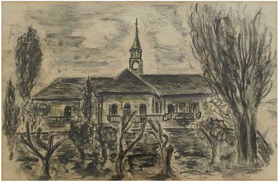 Dedi Ben Shaul (Israeli, 1932-2018) - View in Jaffa, 1950s, Graphite on paper, 25 x 38 cm 