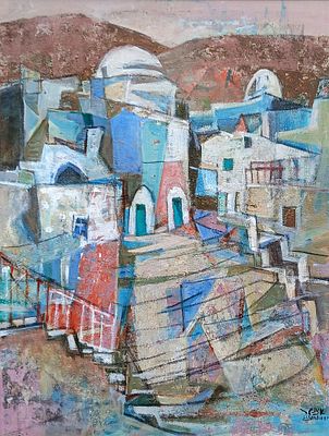 יעקב איזנשר (1896-1980) - נוף בצפת, שמן על בד, 65X50 ס"מ, חתום.