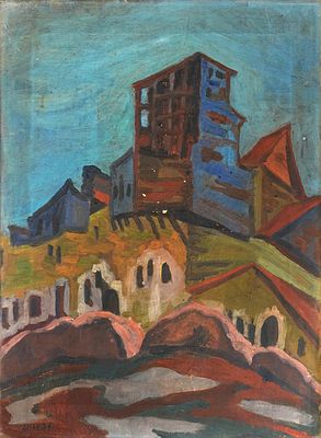 Uri Zivoni (Farberov) (Israeli - Polish, 1893-1936) - Landscape, Oil on canvas, Signed. Very rare!