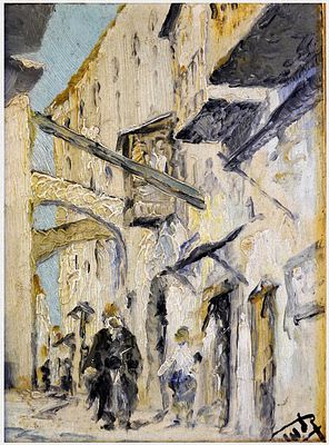 Dov Kalman (Israeli - Austrian, b. 1917) - Alley in Jerusalem, Oil on cardboard, 17 x 12 cm, Signed.