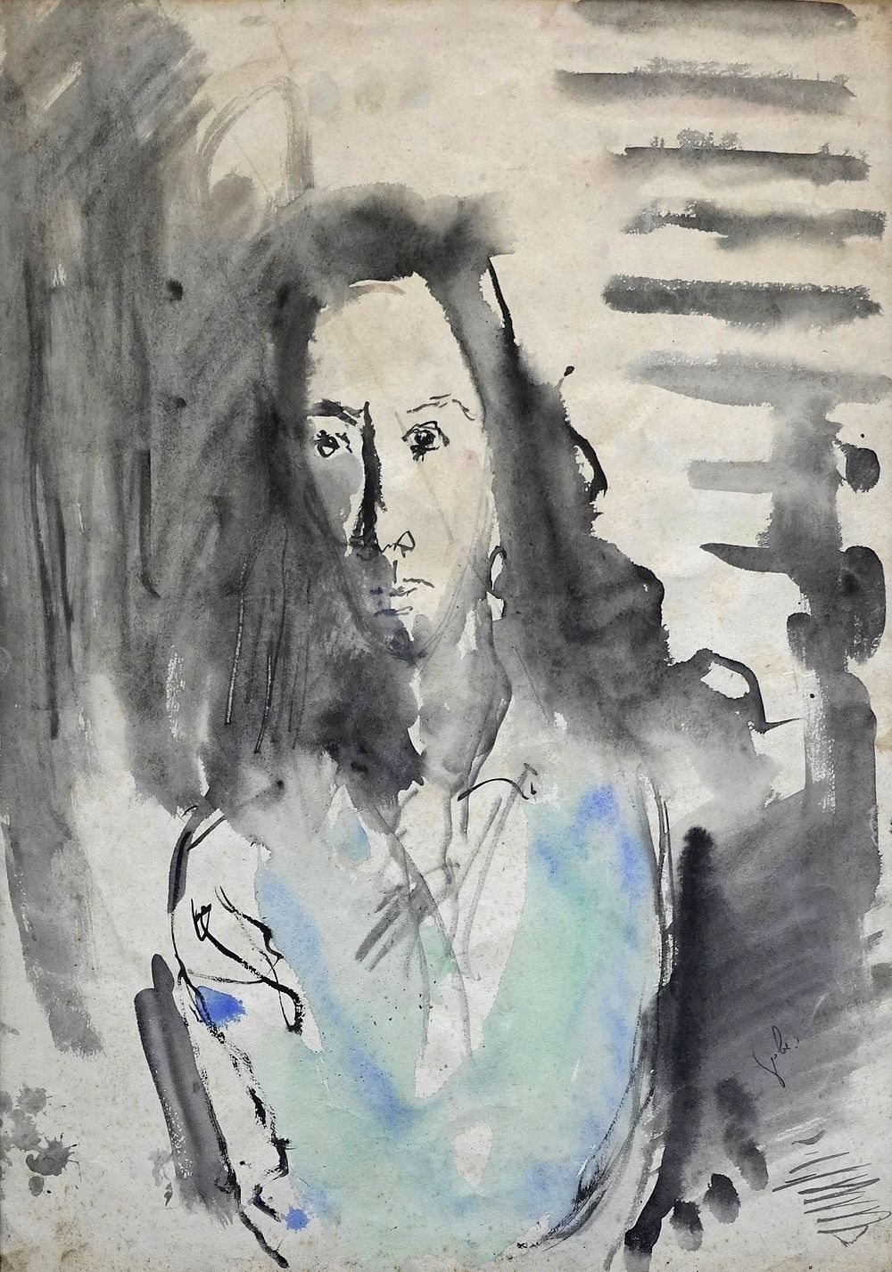 Yehezkel Streichman (Israeli, 1906-1993) - Woman portrait, Watercolor on paper, 74 x 52 cm, Signed