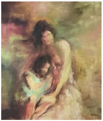 Joseph Hayon (Israeli - French, 1931-1997) - Mother and daughter, Oil on wood, 69 x 71 cm, Signed