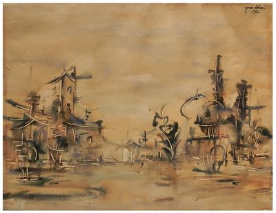 Yona Lotan (Israeli - French, 1926-1998) - View in Paris, 1962, Watercolor on paper, 50 x 62 cm 