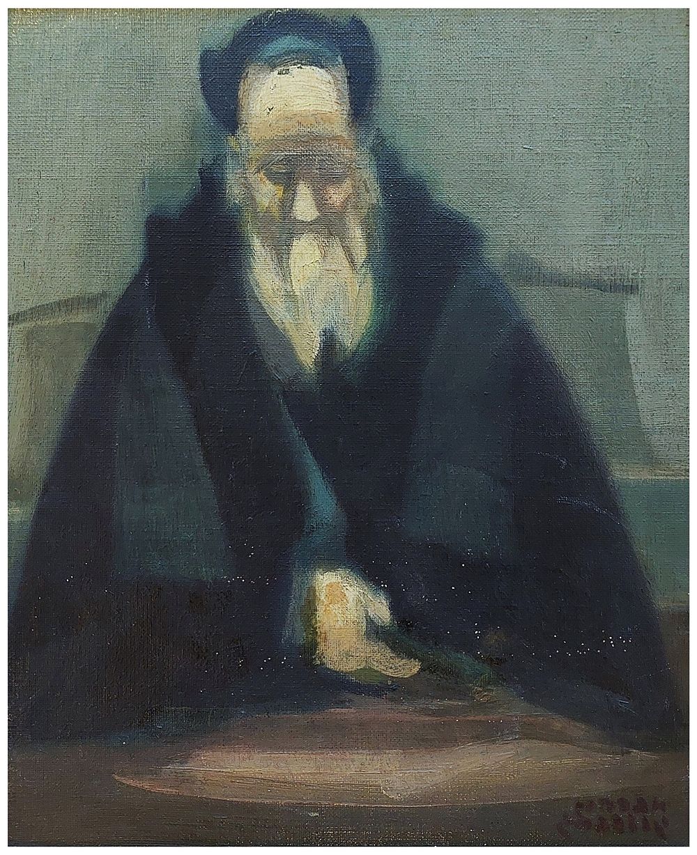 Avraham Goldberg (Israeli, 1906-1980) - Portrait of a Rabbi, Oil on canvas attached to wood, 30 x 