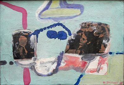 Uri Stettner (Israeli, 1935-1999) - Untitled, 1969, Oil and collage on canvas, 24 x 35 cm, Signed 
