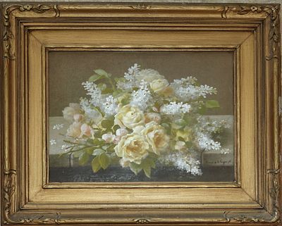 Raoul Victor Maurice Maucherat de Longpr&eacute; (French, 1843-1911) - זר ורדים ופרחי לילך על אדן חלון 