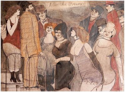 David Schneuer (Israeli - German, 1905-1988) - "Vive la France", Mixed media on paper, 28 x 38 cm 