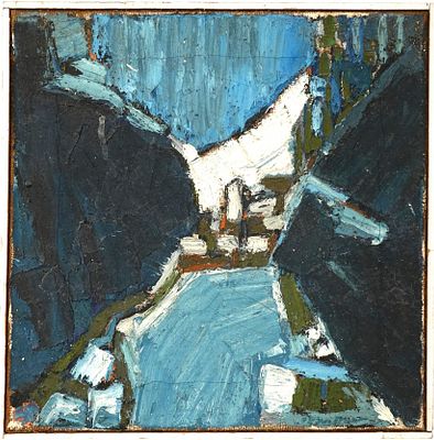 Josef Ebn&ouml;ther (Swiss, b. 1937) - נוף בדאבוס, האלפים השוויצריים, שמן על בד, 40X40 ס"מ, חתום, חתום בגב.