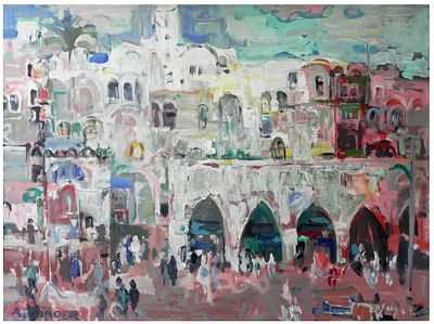 אברהם בינדר (1907-2001) - נוף בעיר העתיקה של ירושלים, שמן על בד, 54X73 ס"מ, חתום.