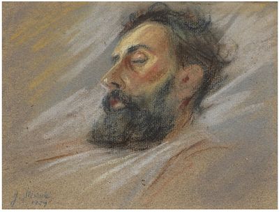 Romanian Modern artist, the early 20th century (XIX-XX) - Portrait of sleeping man, 1929, Pastel 