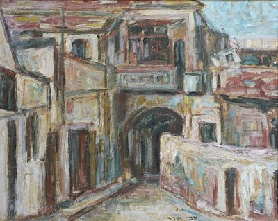 Zvi Shor (Israeli, 1898-1979) - An alley in Safed, Oil on board, 48 x 59 cm, Signed