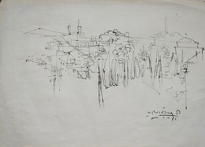 Avigdor Arikha (Israeli - French, 1929-2010) - View in Jerusalem, 1953, Graphite on paper, 40 x 53 