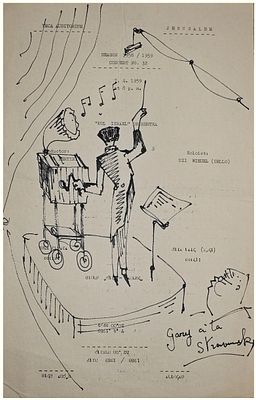 Avigdor Arikha (Israeli - French, 1929-2010) - "Gary Bertini &agrave; la Stravinsky", 1959, Ink on paper 