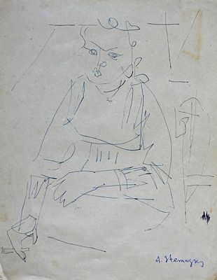 Avigdor Stematsky (Israeli, 1908-1989) - Portrait of a seated woman, Pen on paper, 28 x 22 cm 