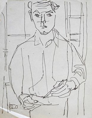 Avigdor Stematsky (Israeli, 1908-1989) - Self-portrait, Ink on paper, 28 x 22 cm, Unsigned (COA 