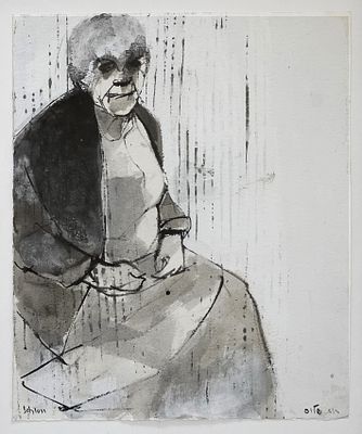 Ruth Schloss (Israeli - German, 1922-2013) - Portrait of a seated woman, Acrylic and ink on paper 