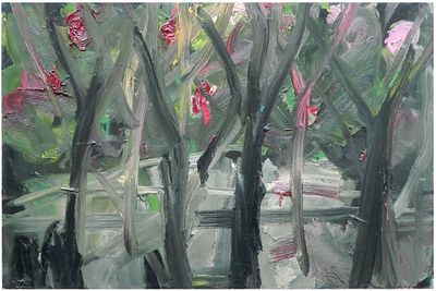 Marik Lechner (Israeli, b. Ukraine 1968) - Alluring scenery with pink flowers, 2004, Oil on canvas 