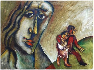 Joel Kass (Israeli - Polish, b. 1937) - The saddened woman, Oil on canvas, 54 x 73 cm, Signed