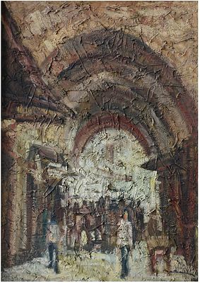 Lipa Natanson (Romanian - Israeli, b. 1935) - Figures in the Cardo in the Jewish Quarter of 